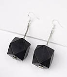 Чорні сережки кубики із дерева манго, фото 4