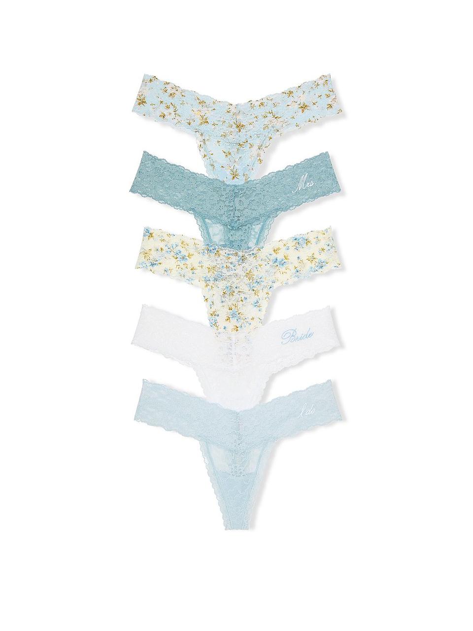 Мереживні трусики стрінги Victoria's Secret Lace Thong Panties, Набір 5 шт, У квіточку, фото 1