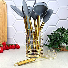 Набір кухонного приладдя 12 предметів силікон золото-сірий GK-4169