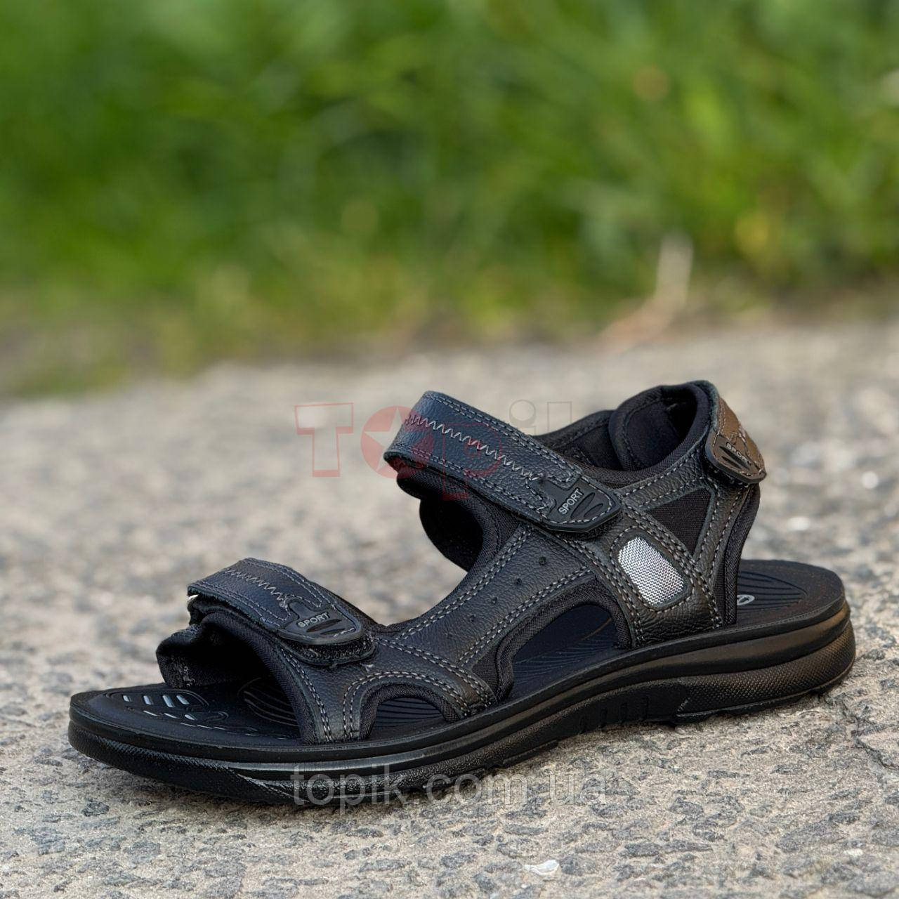 Босоніжки чоловічі шкіряні чорні сандалі Босоножки мужские кожаные черные сандалии (Код: 3580), фото 1