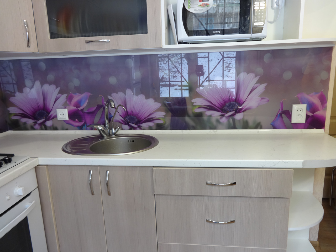 Кухонний фартух зі скла квіти фіолетової диморфотеки, фото 1