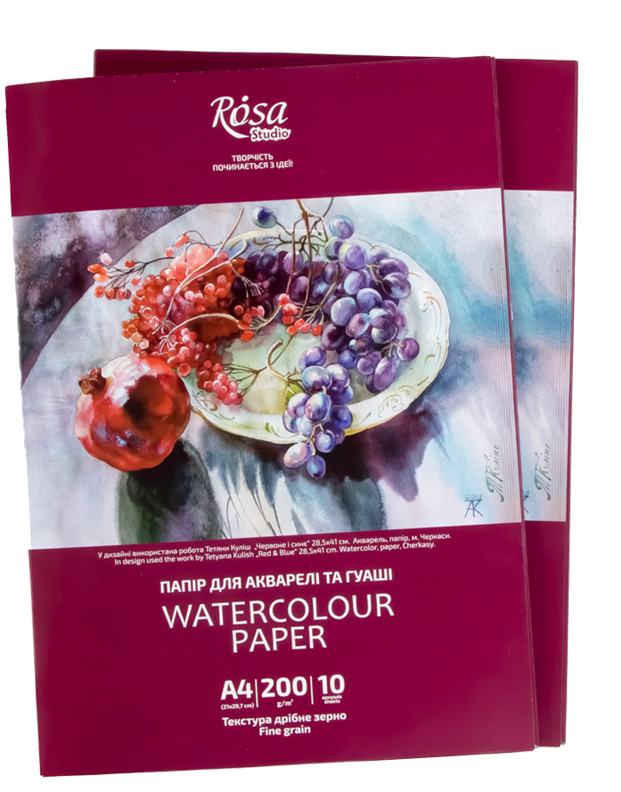 Папка для акварелі А4 (21х29,7см.), 10арк., дрібне зерно, 200г/м2, ROSA Studio