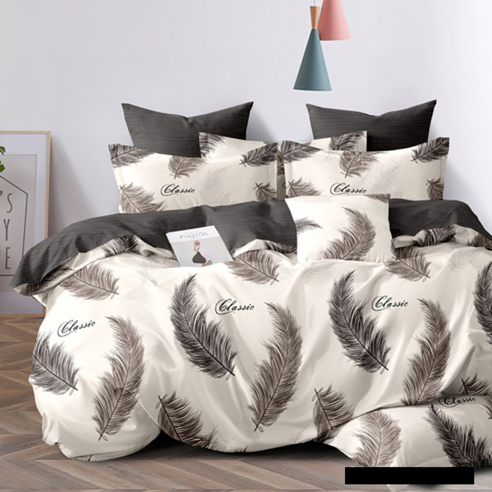 Світла щільна тканина 220 см для постільної білизни Полісатин 135 поліестер із принтом пір'я, у рулоні 60 м
