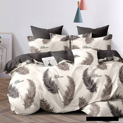 Світла щільна тканина 220 см для постільної білизни Полісатин 135 поліестер із принтом пір'я, у рулоні 60 м, фото 1