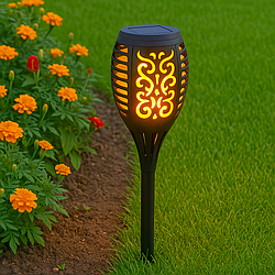 Садовий ліхтар на сонячній батареї 52см, 96LED, Solar flame / Декоративний світильник з ефектом полум'я