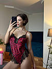 Пеньюар-ромпер Victoria's Secret Satin Lace High-Leg Romper, Червоний леопардовий, фото 4
