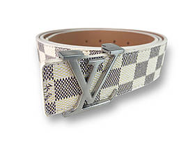 Ремінь шкіряний Louis Vuitton ширина 38мм колір Білий пряжка нікель