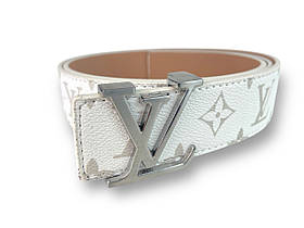 Ремінь шкіряний Louis Vuitton ширина 38мм колір Білий пряжка нікель