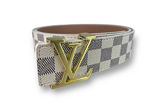 Ремінь шкіряний Louis Vuitton ширина 38мм колір Білий пряжка золото