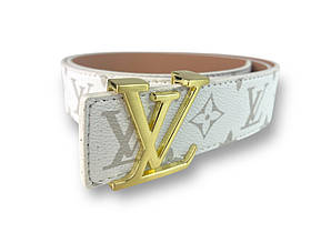 Ремінь шкіряний Louis Vuitton ширина 38мм колір Білий пряжка золото