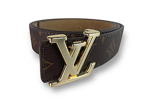Ремінь шкіряний Louis Vuitton ширина 38мм колір Коричневий пряжка золото