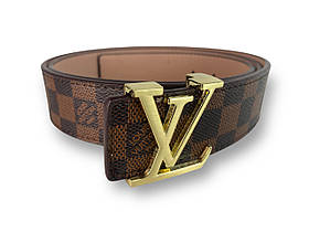 Ремінь шкіряний Louis Vuitton ширина 38мм колір Коричневий пряжка золото