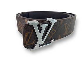 Ремінь шкіряний Louis Vuitton ширина 38мм колір Коричневий пряжка нікель