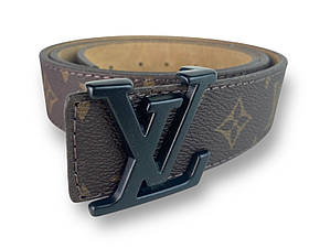Ремінь шкіряний Louis Vuitton ширина 38мм колір Коричневий пряжка чорна