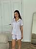 Сатинова піжама жіноча комплект — літній одяг для сну, шорти та сорочка на ґудзиках, домашній костюм, фото 6