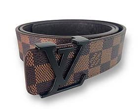 Ремінь шкіряний Louis Vuitton ширина 38мм колір Коричневий пряжка чорна