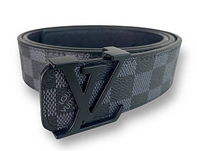 Ремінь шкіряний Louis Vuitton ширина 38мм колір Чорний з сірим пряжка чорна
