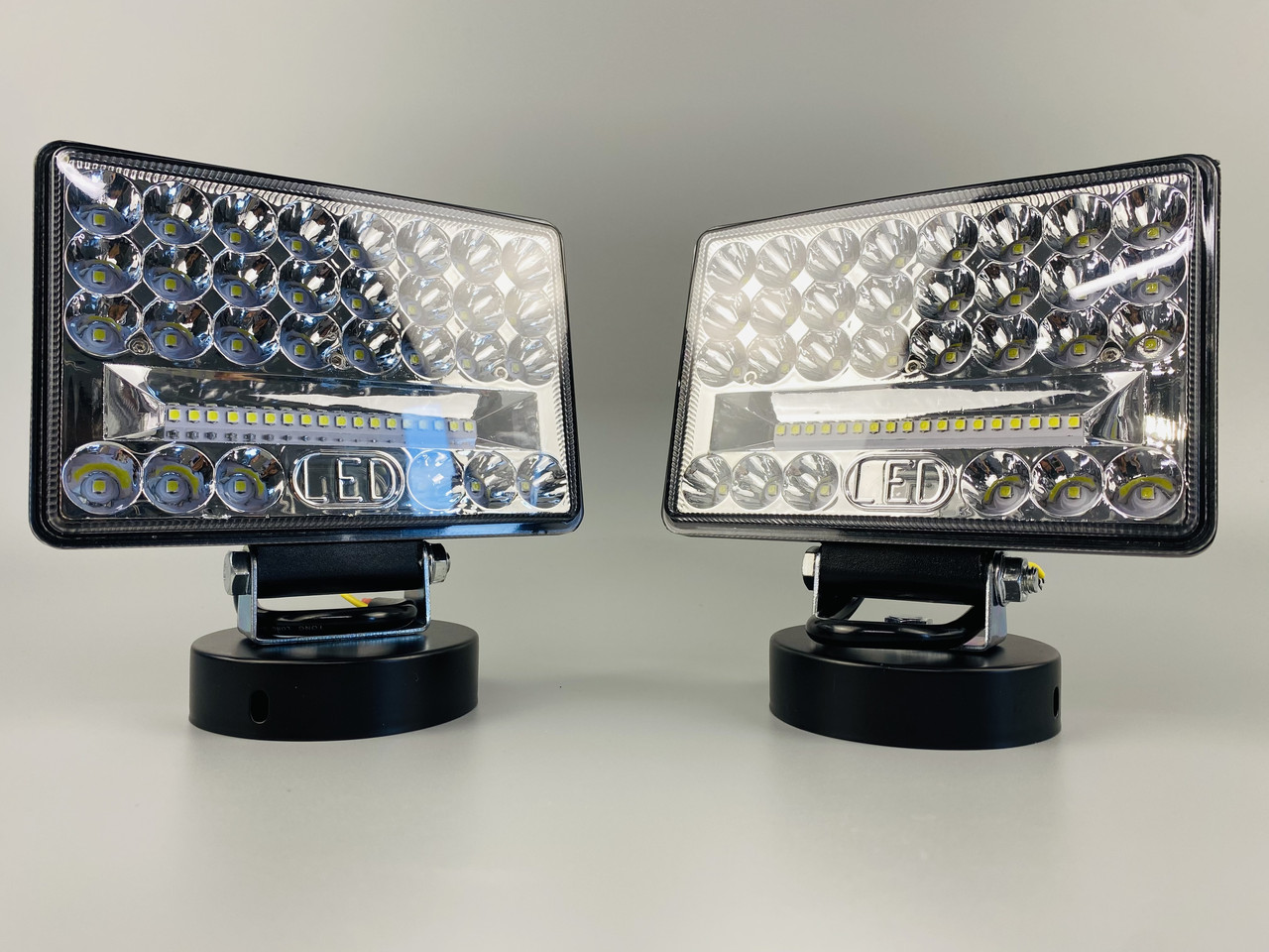 Фара LED прямокутна 144W 6000K (48 діодів) (15см х 11см х 3см) (ближній + дальній) ПОЛЕГШЕНИЙ КОРПУС!, фото 1