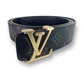 Ремінь шкіряний Louis Vuitton ширина 38мм колір Чорний пряжка золото