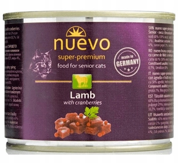 Вологий корм Nuevo Senior консерви з ягням та журавлиною для дорослих котів 200г (95116), фото 1