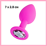 Силіконова пробка для анальної стимуляції 7 х 2.8 см, Рожева втулка із кристалом, Інтимні іграшки, фото 2