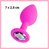 Силіконова пробка для анальної стимуляції 7 х 2.8 см, Рожева втулка із кристалом, Інтимні іграшки