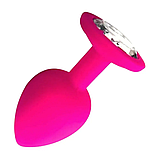 Силіконова пробка для анальної стимуляції 7 х 2.8 см, Рожева втулка із кристалом, Інтимні іграшки, фото 6