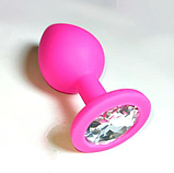 Силіконова пробка для анальної стимуляції 7 х 2.8 см, Рожева втулка із кристалом, Інтимні іграшки, фото 7