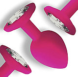 Силіконова пробка для анальної стимуляції 7 х 2.8 см, Рожева втулка із кристалом, Інтимні іграшки, фото 9