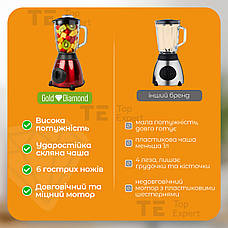 Потужний блендер з чашею для смузі Gold Diamond TK00018 Red 2 в 1 для молочних коктейлів з кавомолкою, фото 3