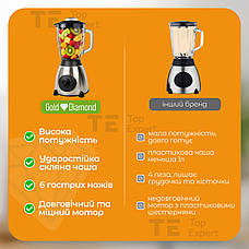 Потужний блендер з чашею для смузі Gold Diamond TK00018 2 в 1 для молочних коктейлів з кавомолкою, фото 3