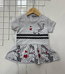 Дитяче сіре плаття з коротким рукавом "Зайчик" Розміри: 2,3,4,5 років (38068-2)