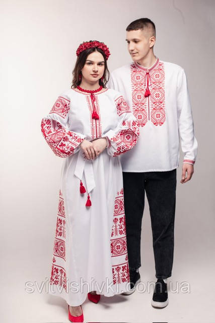 Вишита весільна сукня та чоловіча вишиванка "Лелека"