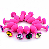 Силіконова пробка для анальної стимуляції 7 х 2.8 см, Рожева втулка із кристалом, Інтимні іграшки, фото 10