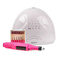 Стартовий набір для манікюру та педикюру: лампа Sunone біла + фрезер-ручка на 9 Вт. рожева AS-21