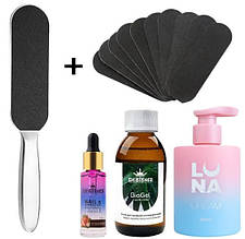 Стартовий набір для педикюру: пилка №199 + пілінг BioGel + олія для кутикули + крем LunaMoon Strawberry Dessert