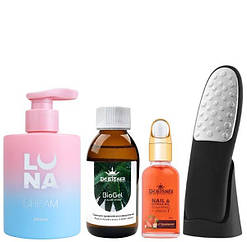 Стартовий набір для педикюру: пилка №191 + пілінг BioGel + олія для кутикули+ крем LunaMoon Strawberry Desser