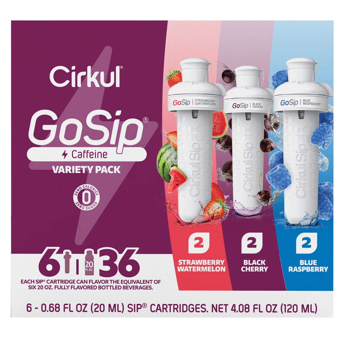 Набір картриджів для напоїв Cirkul GoSip Flavor Cartridge Синя Малина,Чорна Вишня, Полуниця та Кавун 6 штук, фото 1