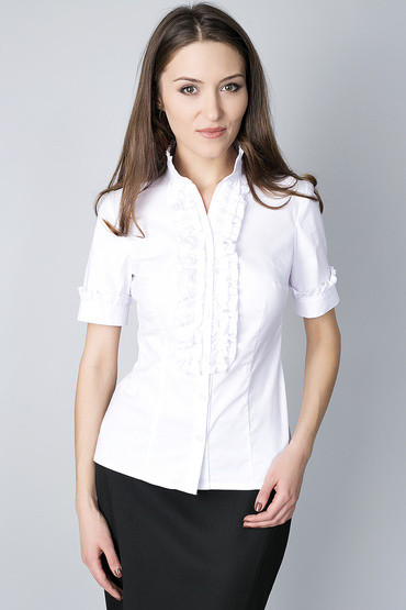 Блуза с воротником-стойка  и рюшами по планке Р76