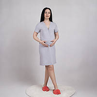 Нічна сорочка для вагітних трикотажна однотонна на кнопках, короткий рукав сірий р. 44-56