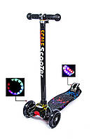 Дитячий триколісний самокат Maxi Блискавка світні колеса Чорний