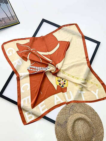 Шовкова хустка Леди 70*70 см бежевий, фото 1