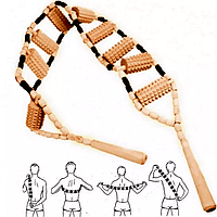 Ручний масажер стрічковий для тіла рук ніг дерев'яний роликовий