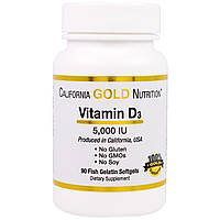 Витамин D3, 5000 IU, California Gold Nutrition, 90 капсул