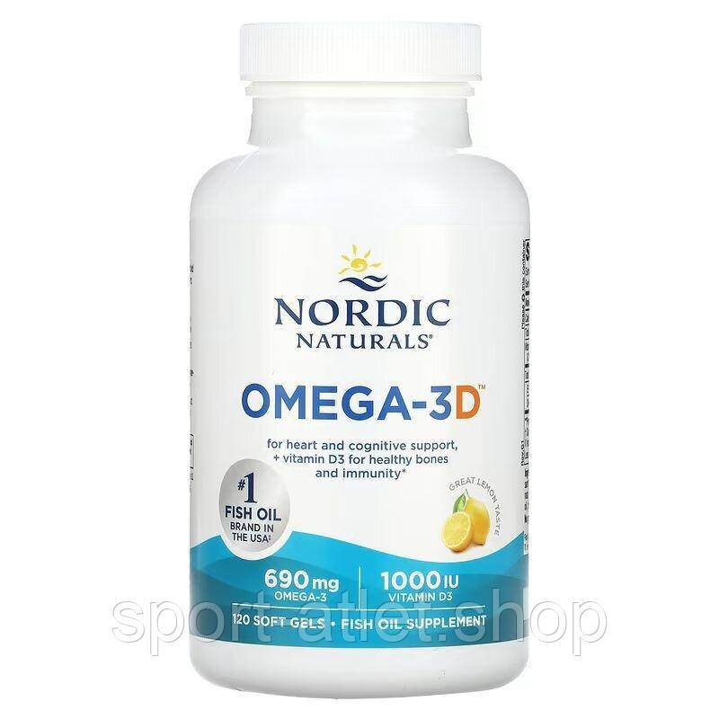 Жирні кислоти Nordic Naturals Omega-3D, 120 капсул - Лимон, фото 1