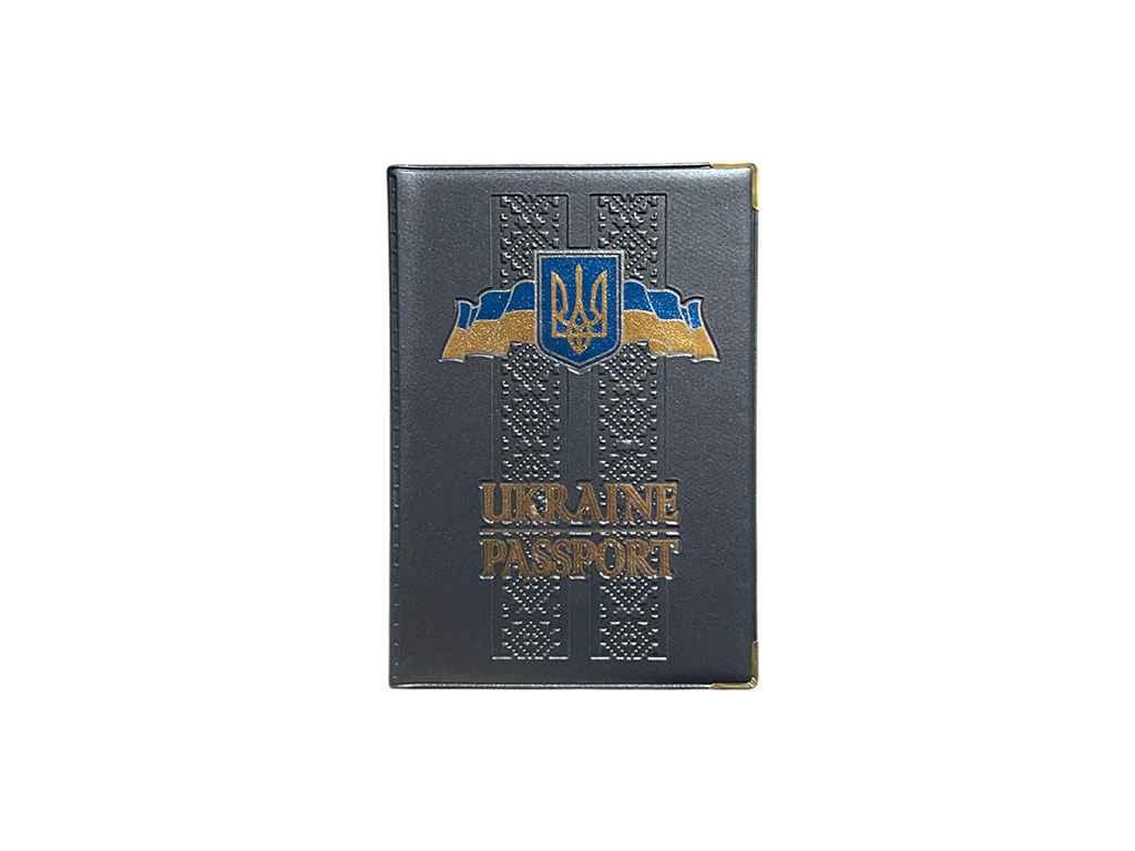 Обкладинка на паспорт України синій 09-Ра Етно герб, шкірозамінник ТМ Tascom BP, фото 1