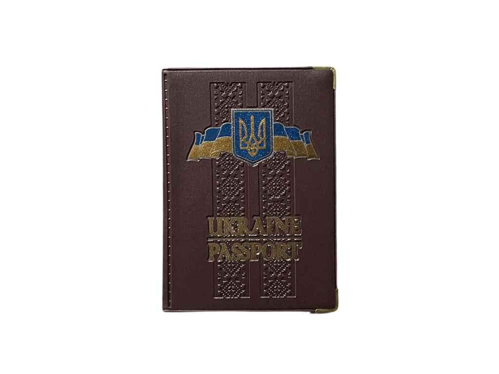 Обкладинка на паспорт України бордовий 09-Ра Етно герб, шкірозамінник ТМ Tascom BP, фото 1