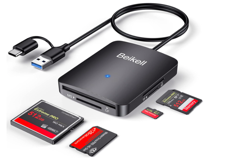 Зчитувач SD-карт, адаптер Beikell 4-в-1 з двома роз'ємами USB C та USB 3.0, адаптер для зчитування 4 карт пам'яті одночасно