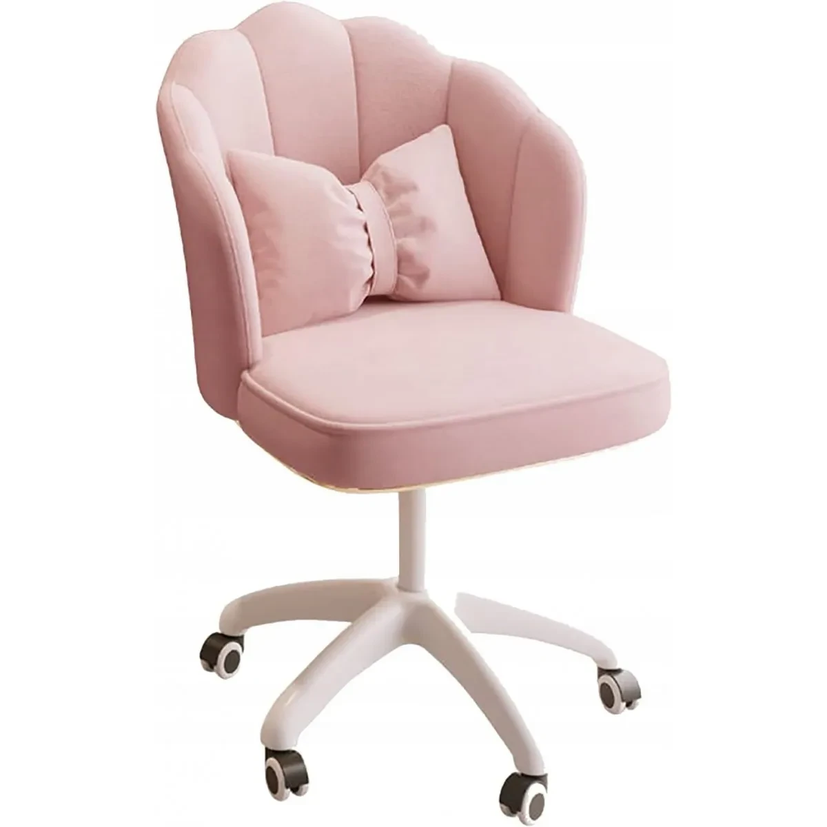 Рожевий стілець велюровий з колесами BUENO з подушкою у вигляді бантика, регулюванням по висоті, поворотом на 360°, фото 1