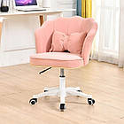 Рожевий стілець велюровий з колесами BUENO з подушкою у вигляді бантика, регулюванням по висоті, поворотом на 360°, фото 5